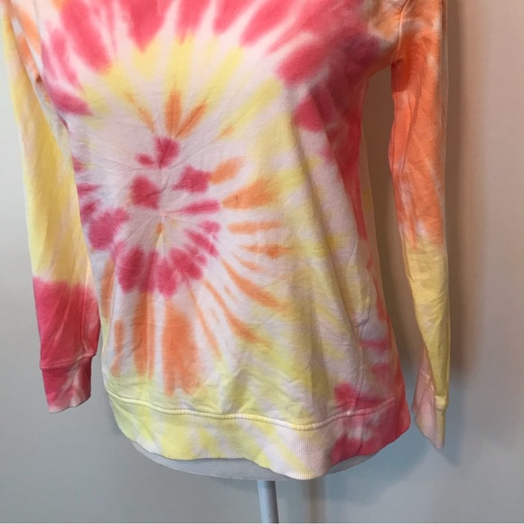Anthro Jane & Delancey Tie Dye Long Sleeve Crewneck Sweatshirt Orange Yellow XS - Picture 4 of 10